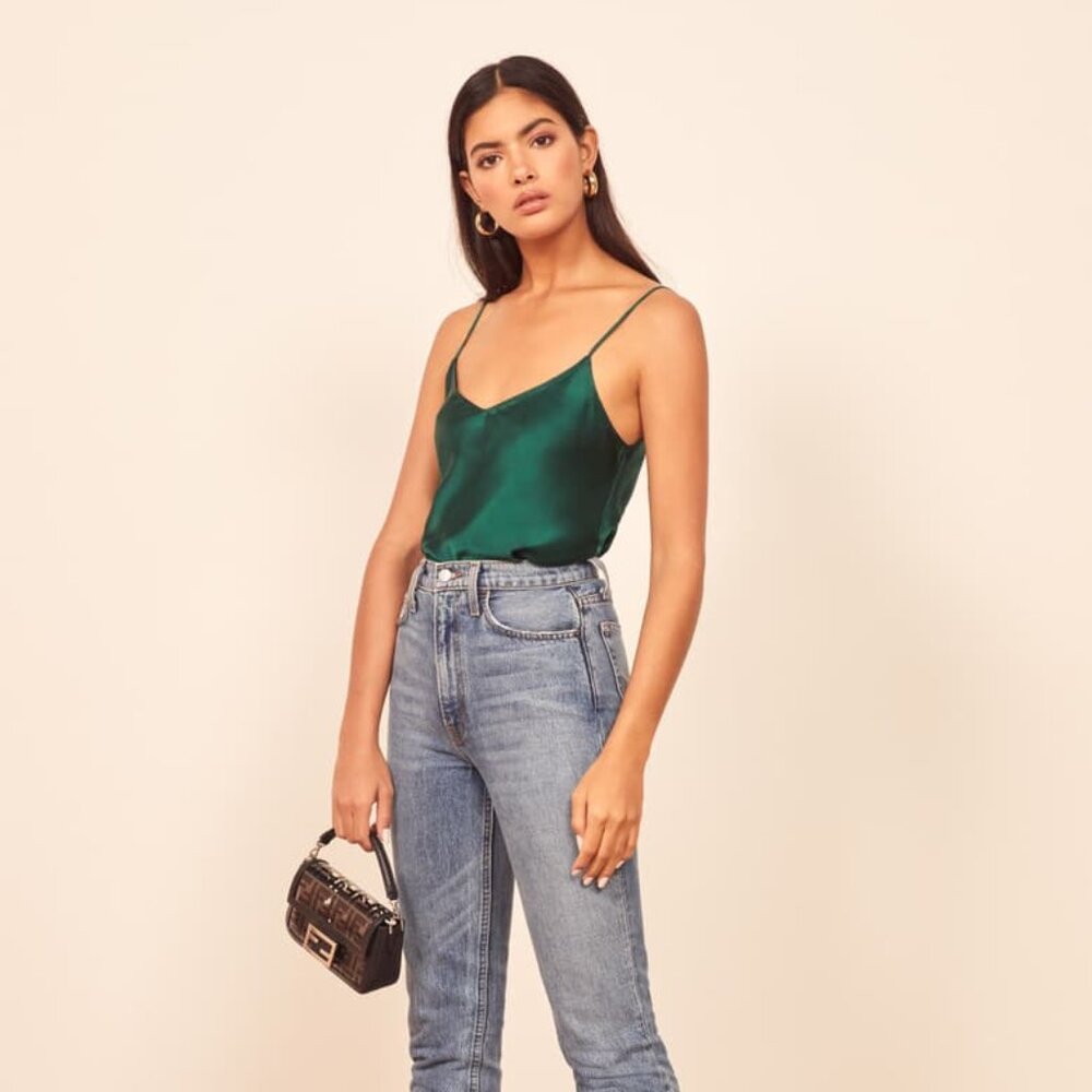 BNWT Reformation Teddy Silk Cami in Emerald Green Small - Sold out color!